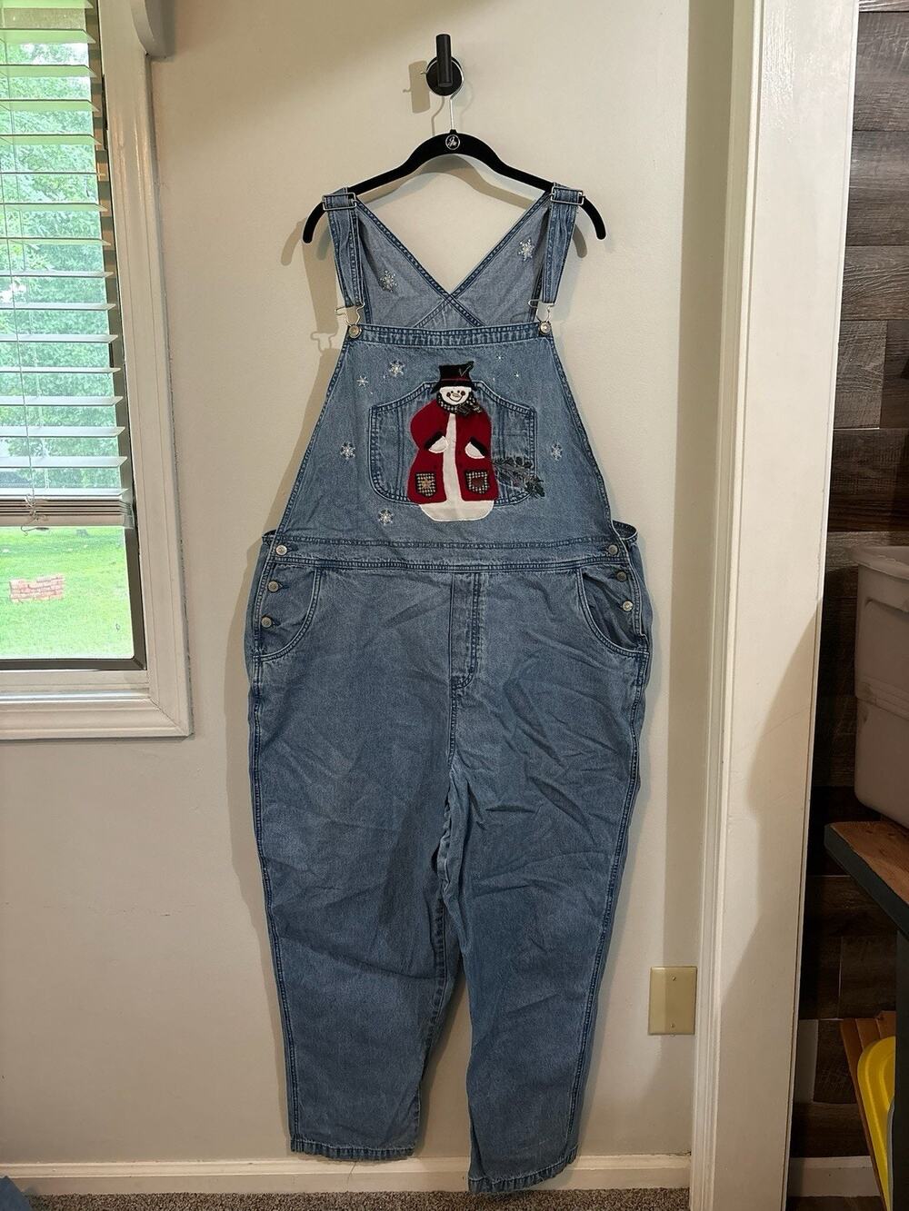 Vtg. C.J. Banks 24W Denim Overalls Women Embroidered Bear Cottagecore Blue Jean